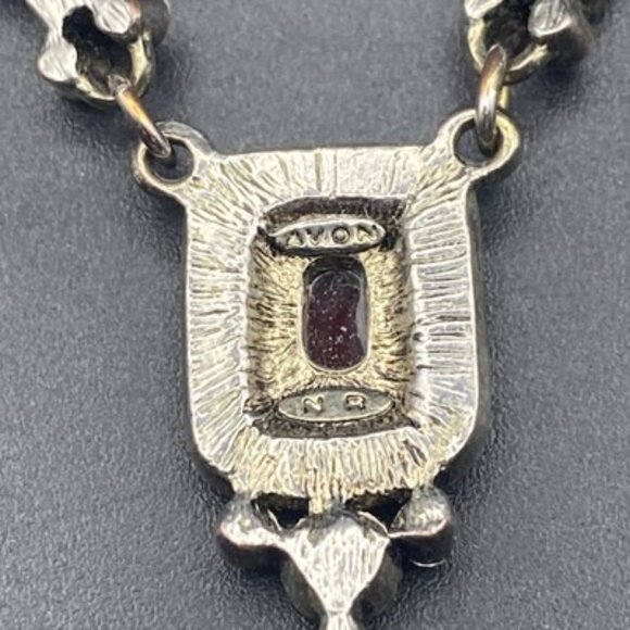 Vintage Avon NR Necklace Brass Tone Y Drop Red Art Deco Victorian 16" - Picture 5 of 6